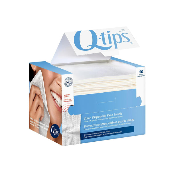 50 Count Q-tips Clean Disposable Face Towels for Cleansing