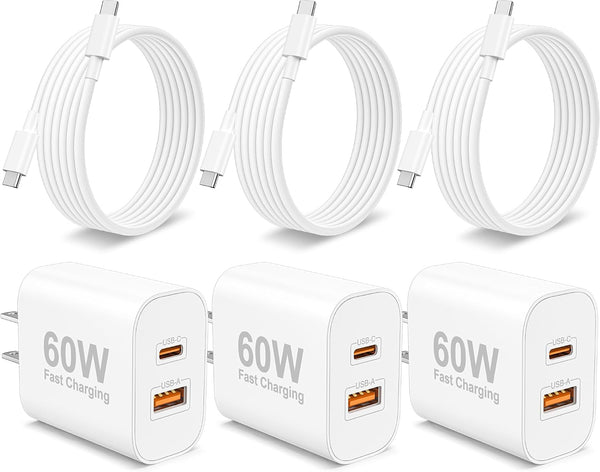 3-Pack 60W USB-C Fast Chargers