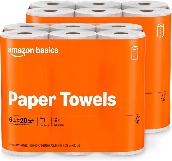 12 Roll Amazon Basics Flex-Sheets Paper Towels