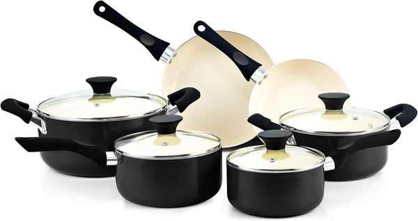 10 Piece Nonstick Ceramic Cookware Pots and Pans Set (2 Colors)