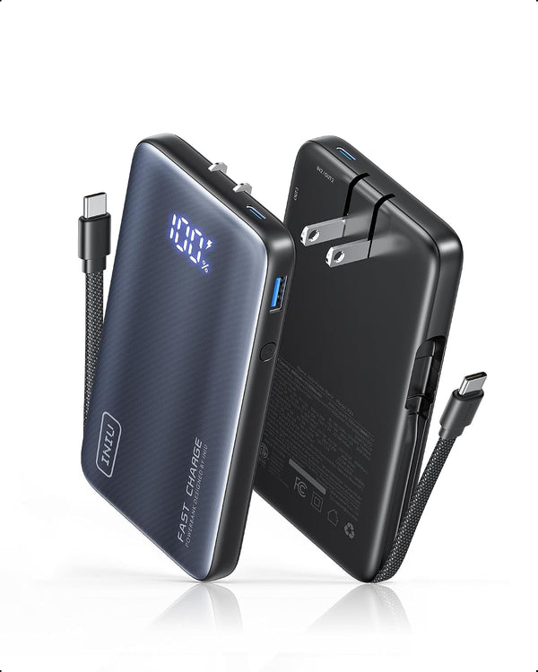 INIU 10000mAh 45W Fast Charging Portable Charger with Built in Wall Plug
