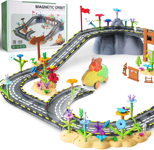 153-Piece Magnetic Tiles Road Set with Toy Car