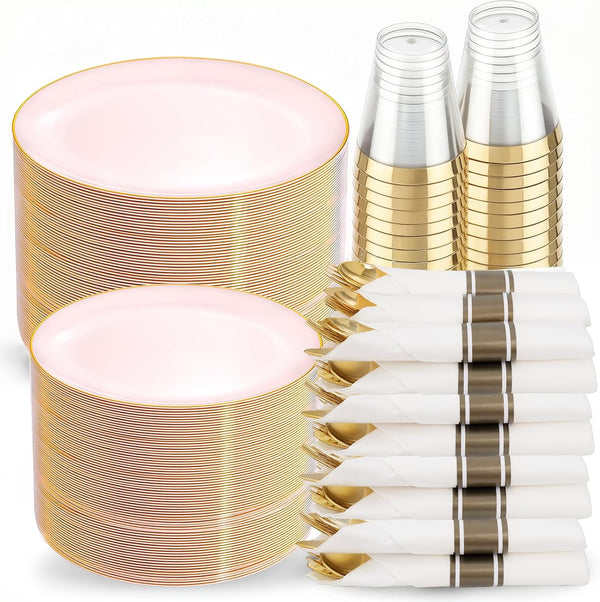 350 Pcs Plastic Disposable Dinnerware Set
