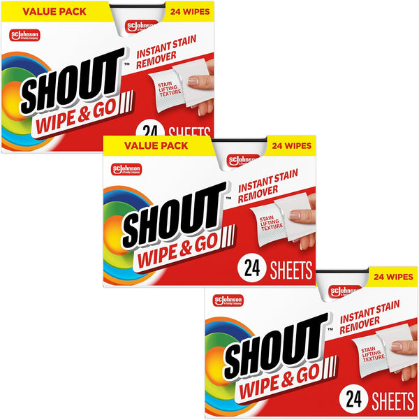 3-Pack 24-Ct Shout Portable Instant Stain Remover Wipes