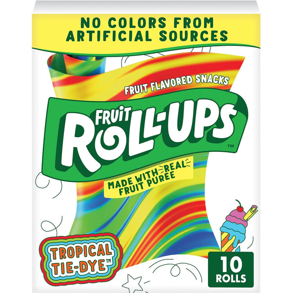 10 Rolls Fruit Roll-Ups Tropical Tie-Die Fruit Flavored Snacks