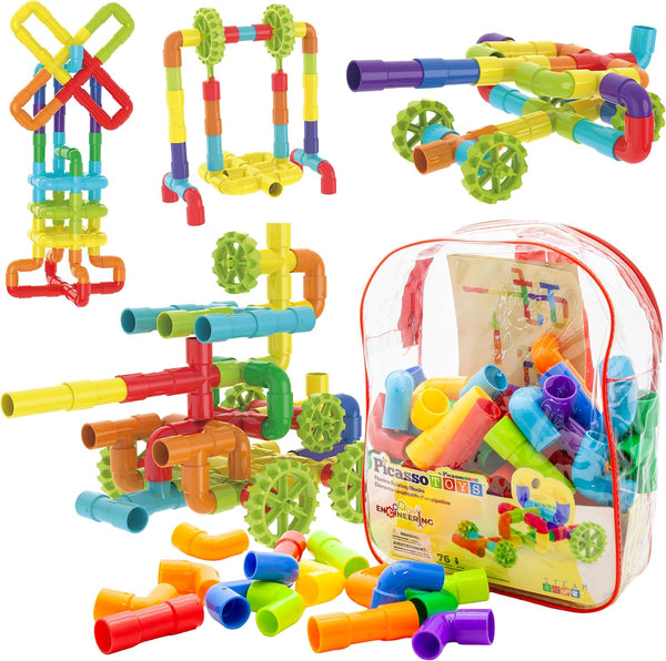 76-Piece PicassoTiles Pipe Building Interlocking Tube Set