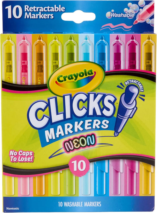 10 Crayola Clicks Retractable Tip Neon Washable Markers