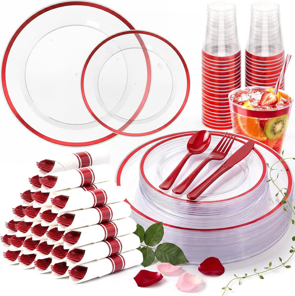 350 PCS Plastic Disposable Dinnerware Set