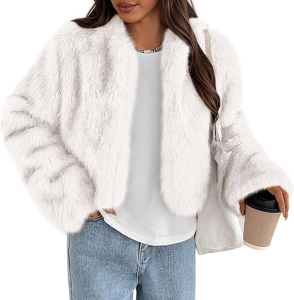 Womens Open Front Faux Fur Jacket