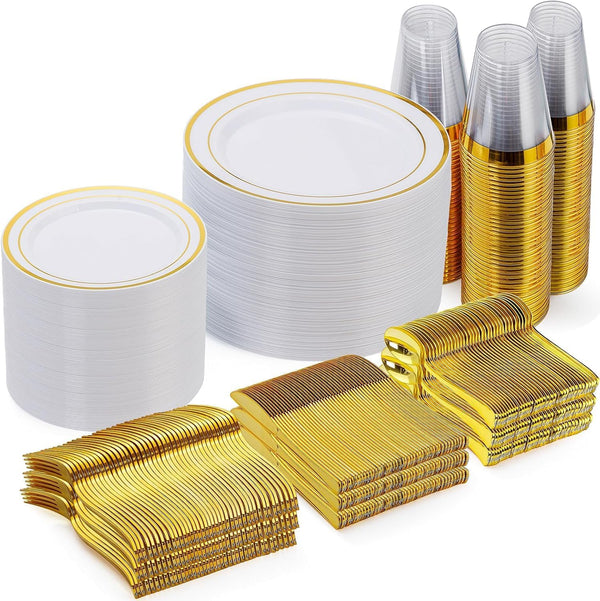 600 Pieces Disposable Plastic Dinnerware Sets