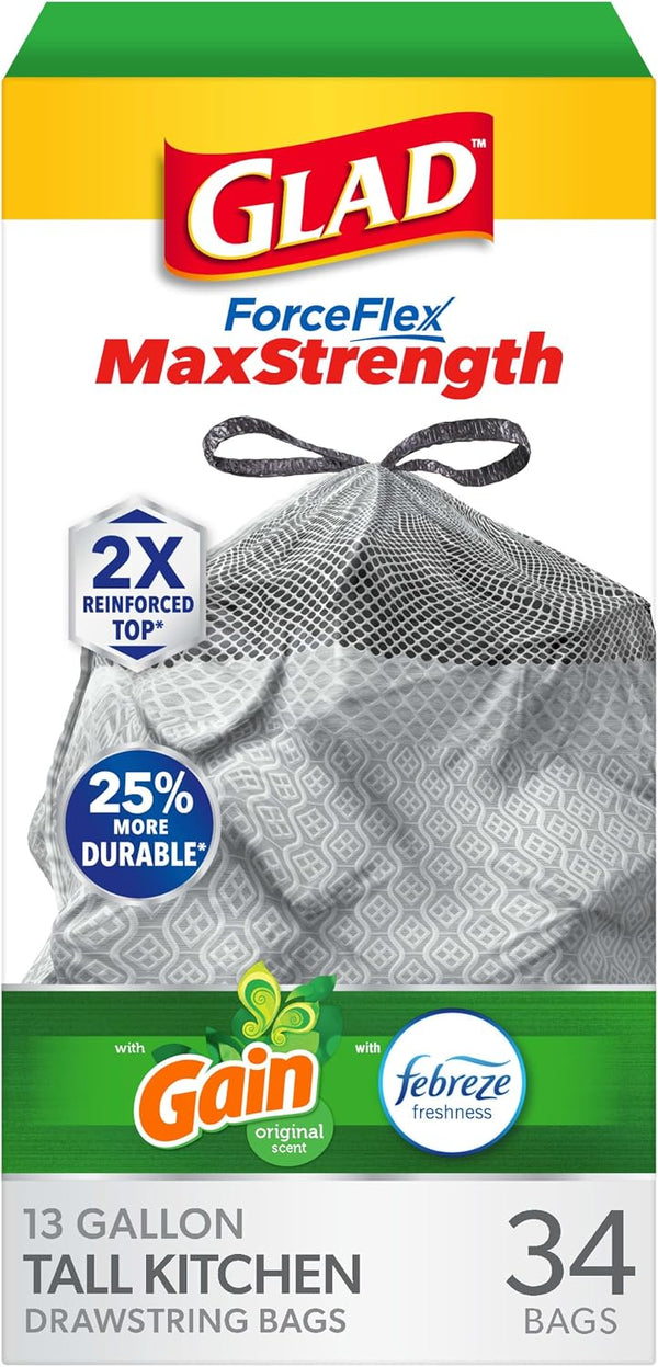 34-Ct 13-Gal Gain ForceFlex MaxStrength Tall Trash Bags