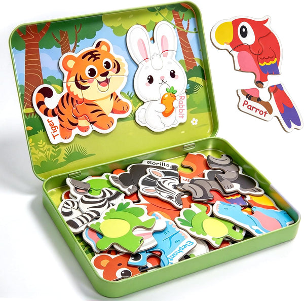 Magnetic Animal Puzzle with Tin Storage Box
