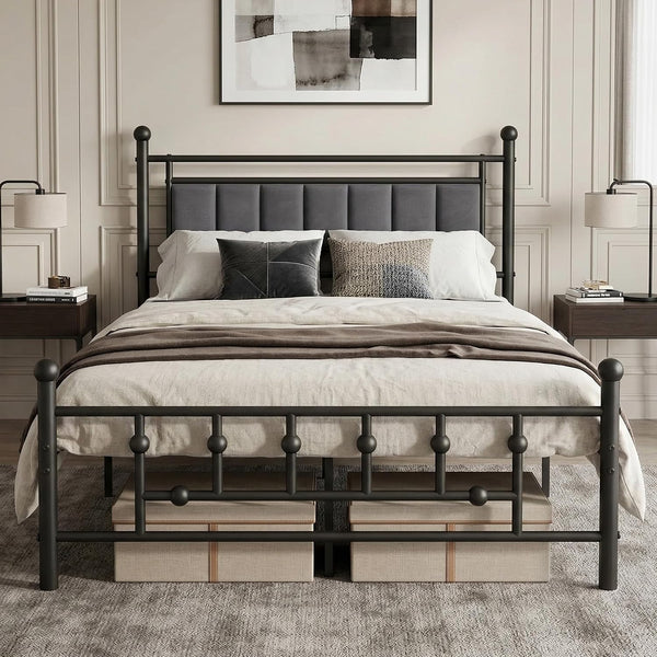 Velvet Upholstered Full Bed Frame with Headboard