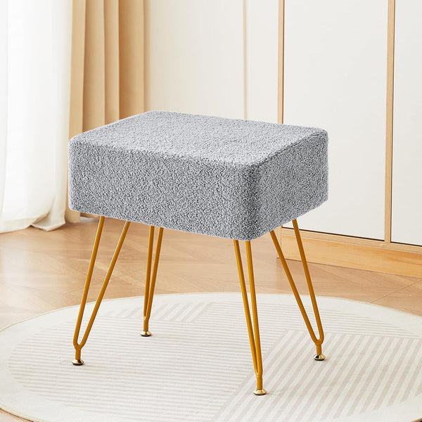 Teddy Velvet Stool Chair with Footrest and Metal Legs