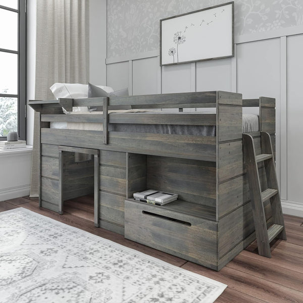 Max & Lily Twin Size Loft Bed with Storage Drawer and Ladder