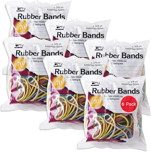 6 Bags Charles Leonard Rubber Bands Assorted Sizes & Colors