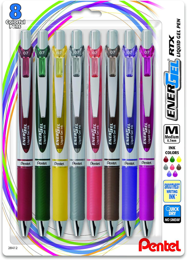 8 Pack Pentel EnerGel RTX Retractable Liquid Gel Pens