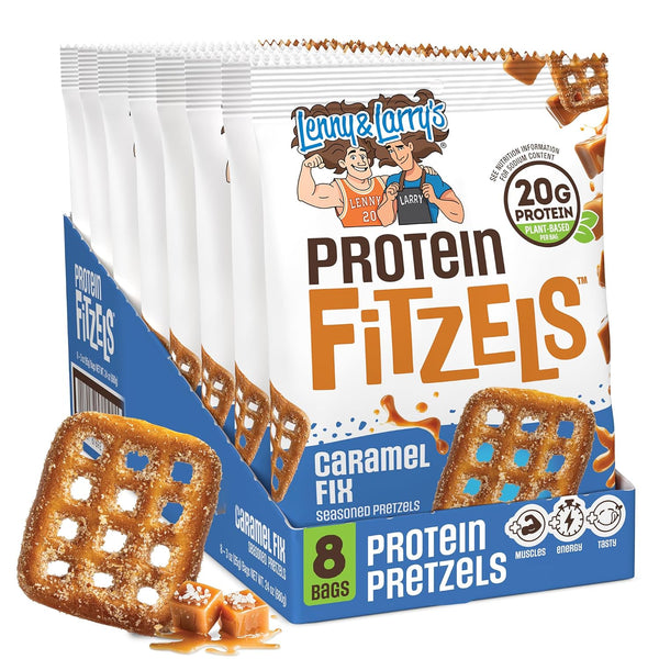 8 Bags Lenny & Larry's FITZELS Caramel Protein Pretzels - 20g (OU-D)