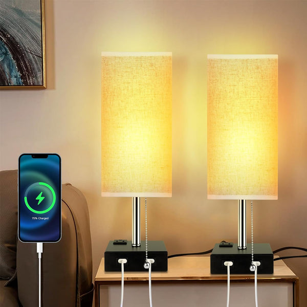 2 Pack Bedside Table Lamp with 3 Color Modes
