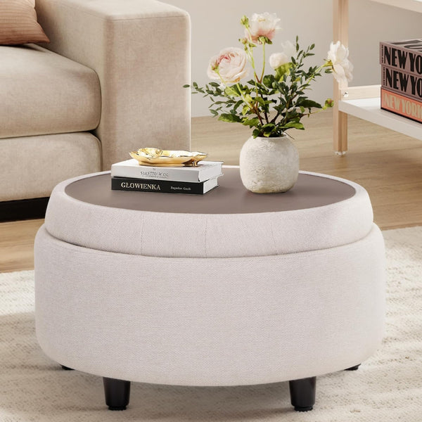 COLAMY Storage Ottoman with Reversible Tray Lid