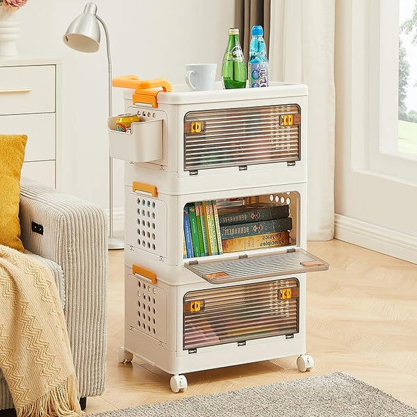 3-Tier 44 Qt Foldable Stackable Heavy Duty Storage Bins