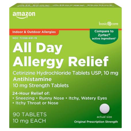 90-Count Amazon Basic Care All Day Allergy Tablets, 10 mg