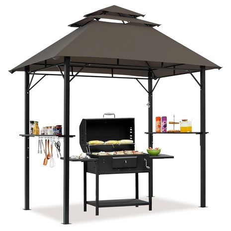 Outdoor BBQ Gazebo with Height-Adjustable Shelves
