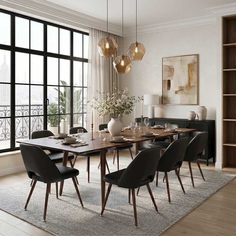 9-Piece Extendable Dining Table Set With Faux Leather Side Chairs