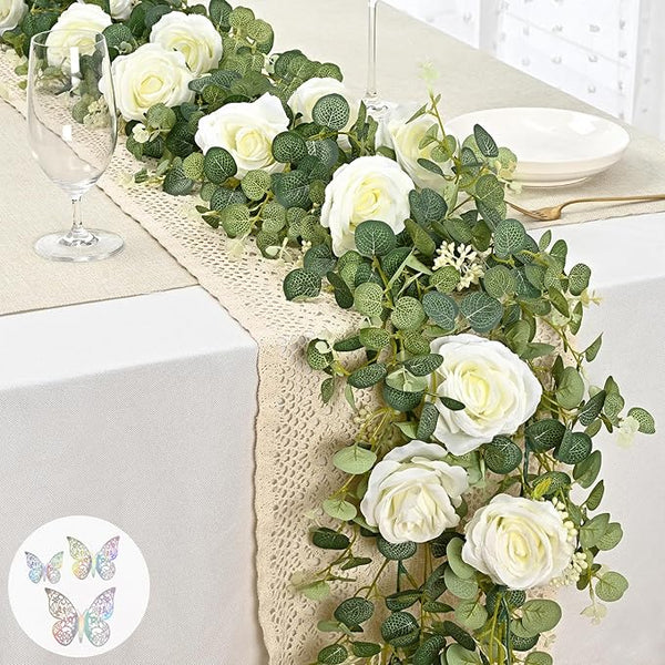 6.4 Ft Fuller White Flower Garland with Butterfly