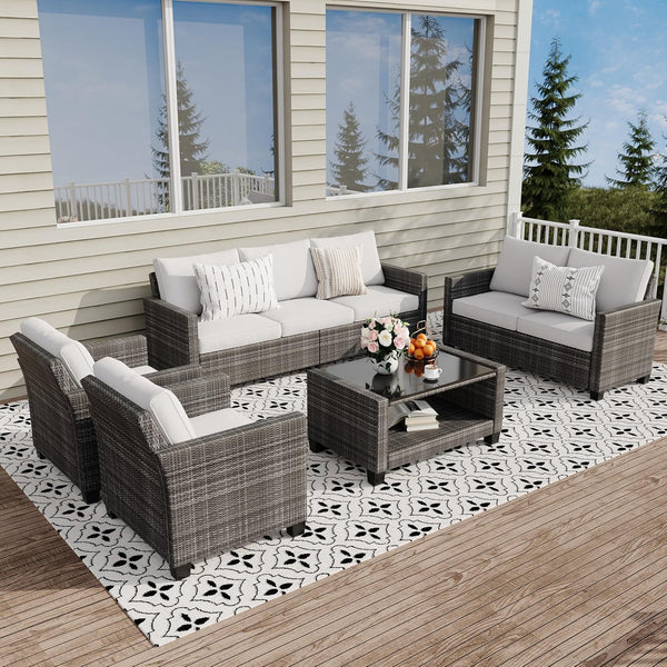 5 Piece Outdoor Patio Rattan Furniture Set with Table