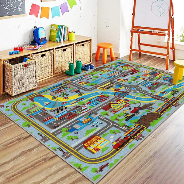 Kids Large Traffic Road Cars Rug Play Mat