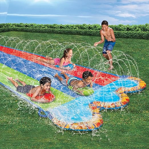 BANZAI Triple Racer Water Slide 3 Racing Lands and Splash Pool