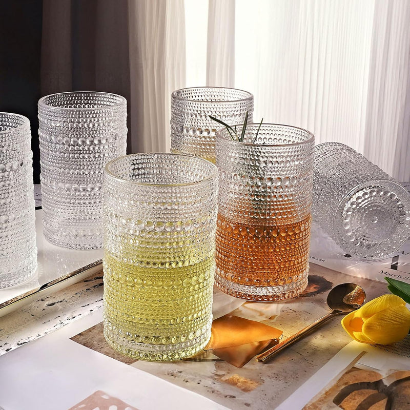 Set of 6 Hobnail Highball Drinking Glasses