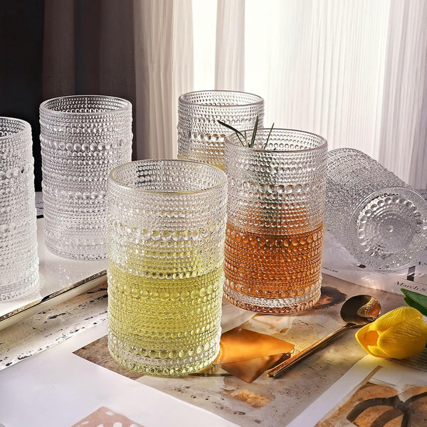 Set of 6 Hobnail Highball Drinking Glasses