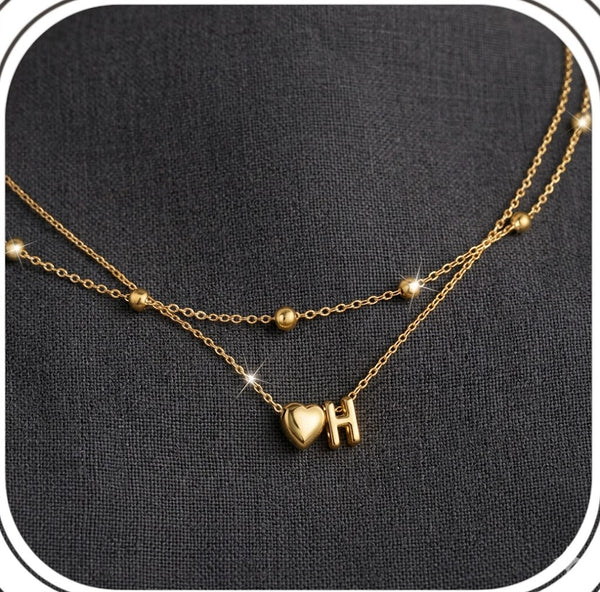Women's Layered Heart Initial Necklaces