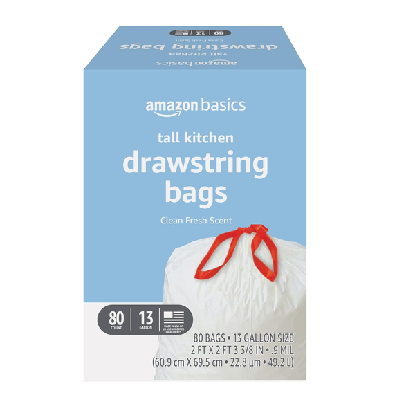 80-Count 13-Gallon Amazon Basics Tall Drawstring Trash Bags
