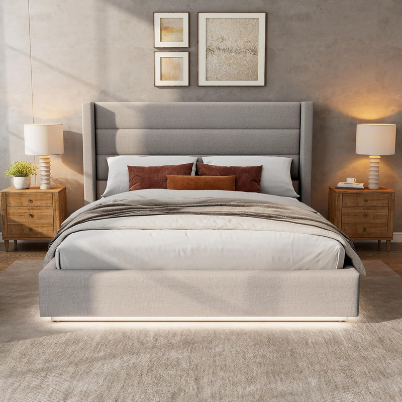 Christopher Knight Queen Size Upholstered Platform Bed with Wingback Headboard