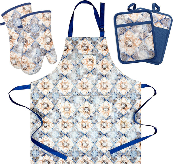 5-Piece Oven Mitts Pot Holders and Apron Set