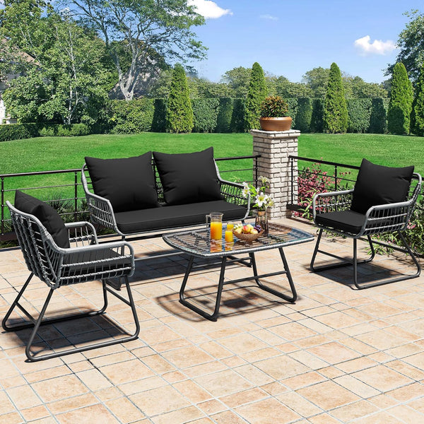 4-Piece Patio Furniture Wicker Outdoor Bistro Set