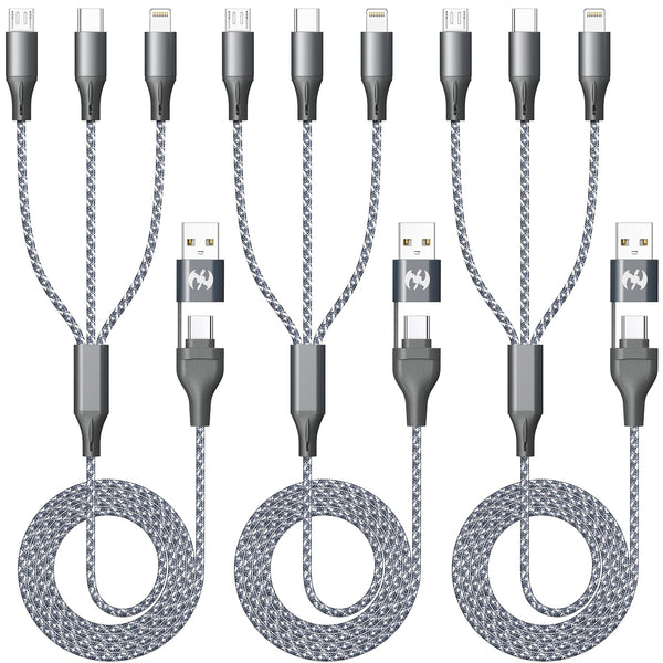 3 Pack 4FT 3-in-1 MFi Charging Cable