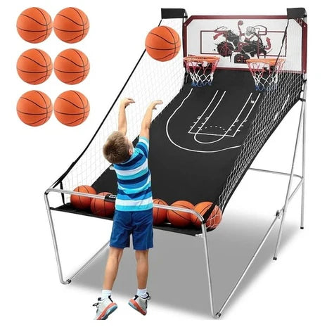 Dual Shot Foldable Indoor Electronic Basketball Arcade Game with 6 Balls