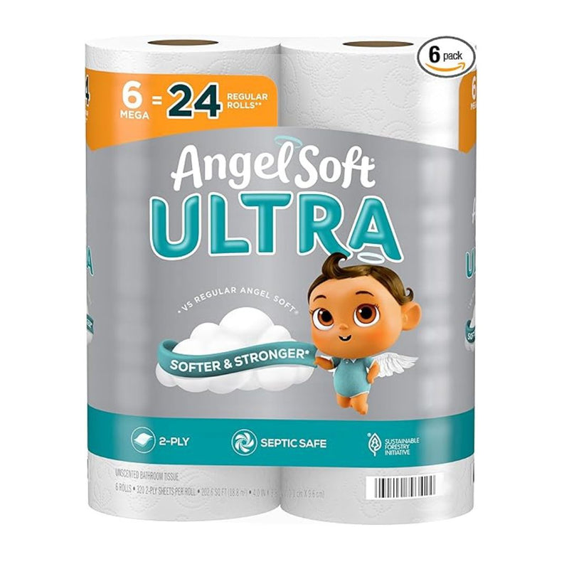 Angel Soft Ultra 2-Ply Toilet Paper 6 Mega Rolls = 24 Reg Rolls