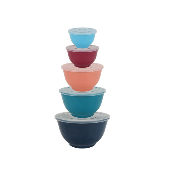 10-Piece Embossed Floral Melamine Nesting Mixing Bowl Set