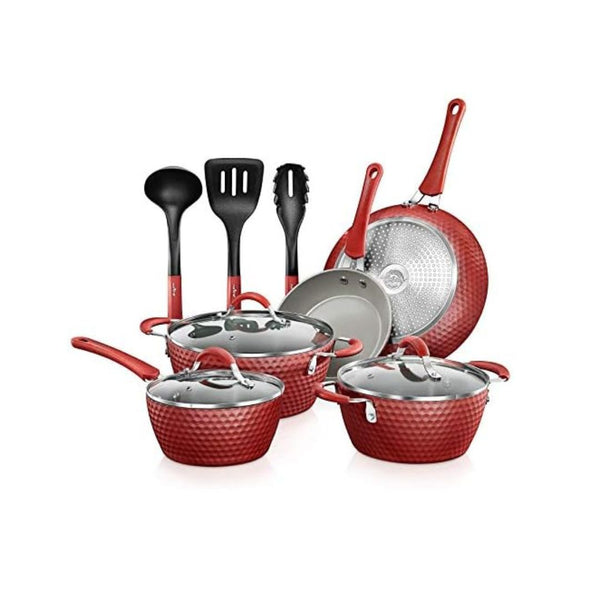 11-Piece Non-Stick Cookware Set with Diamond Pattern