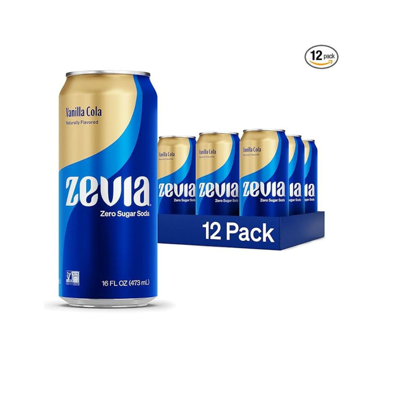 12-Pack Zevia Zero Sugar Soda Vanilla Cola 16 oz Cans