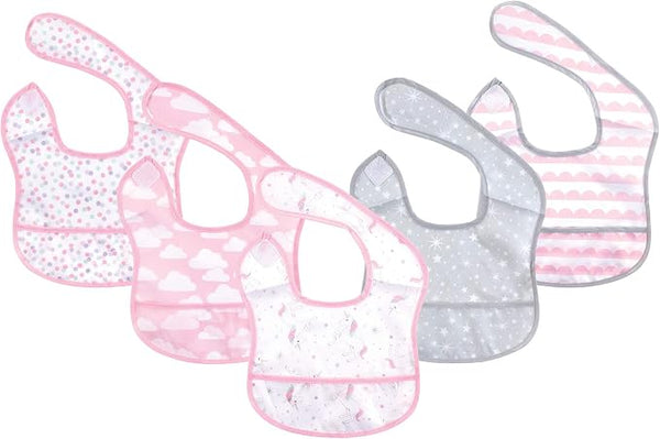 5 Pack Hudson Baby Unisex Baby Waterproof Polyester Bibs