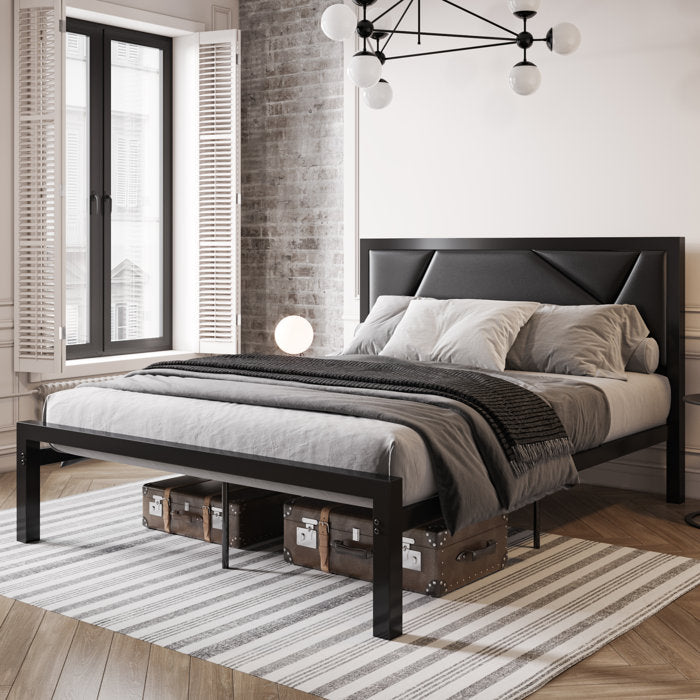 Bethina Vegan Leather Metal Platform Bed, Queen Size