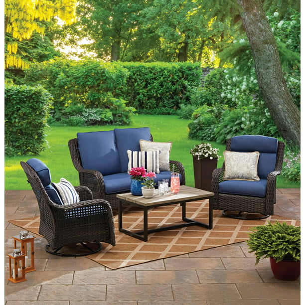 4-Piece Outdoor Wicker Swivel Chair Conversation Set (2 Colors)
