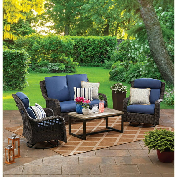 4-Piece Outdoor Wicker Swivel Chair Conversation Set (2 Colors)