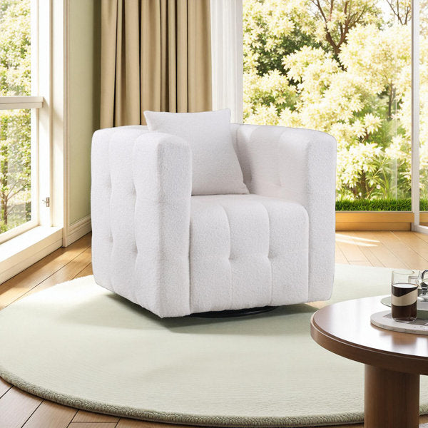 Modern Upholstered Swivel Tufted Arm Accent Chair With Pillow